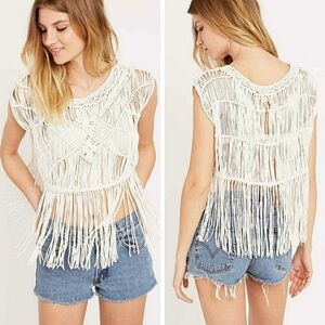 Denim & Supply Ralph Lauren Macrame Top Size Medium Bohemian Ivory Fringe